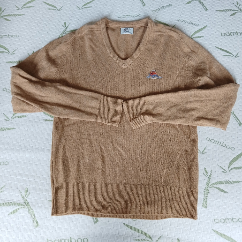 Vintage Lambswool Camel V-Neck Sweater Made In Scotland